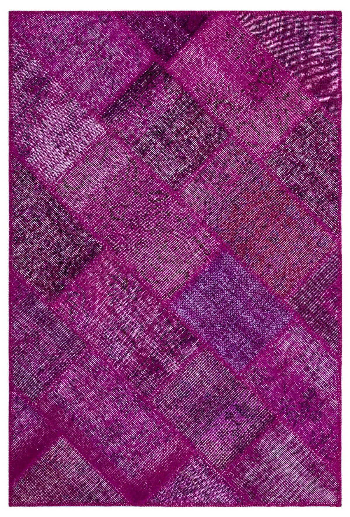 Fuchsia Over Dyed Patchwork Unique Rug 3&#39;11&#39;&#39; x 5&#39;11&#39;&#39; ft 120 x 180 cm
