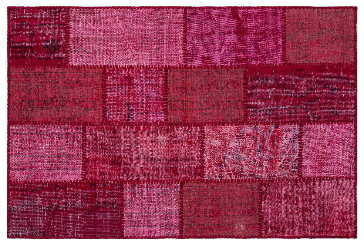 Red Over Dyed Patchwork Unique Rug 3&#39;11&#39;&#39; x 5&#39;11&#39;&#39; ft 120 x 180 cm