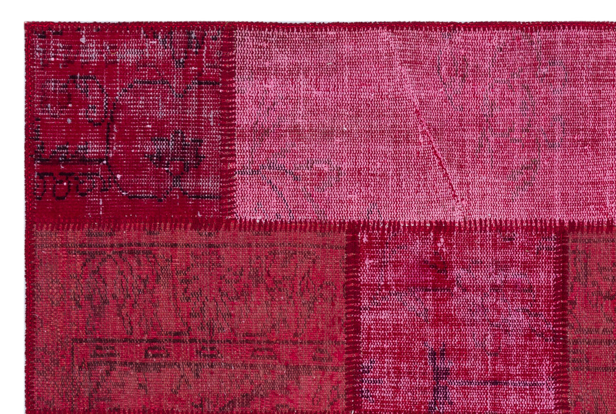 Red Over Dyed Patchwork Unique Rug 3&#39;11&#39;&#39; x 5&#39;11&#39;&#39; ft 120 x 180 cm