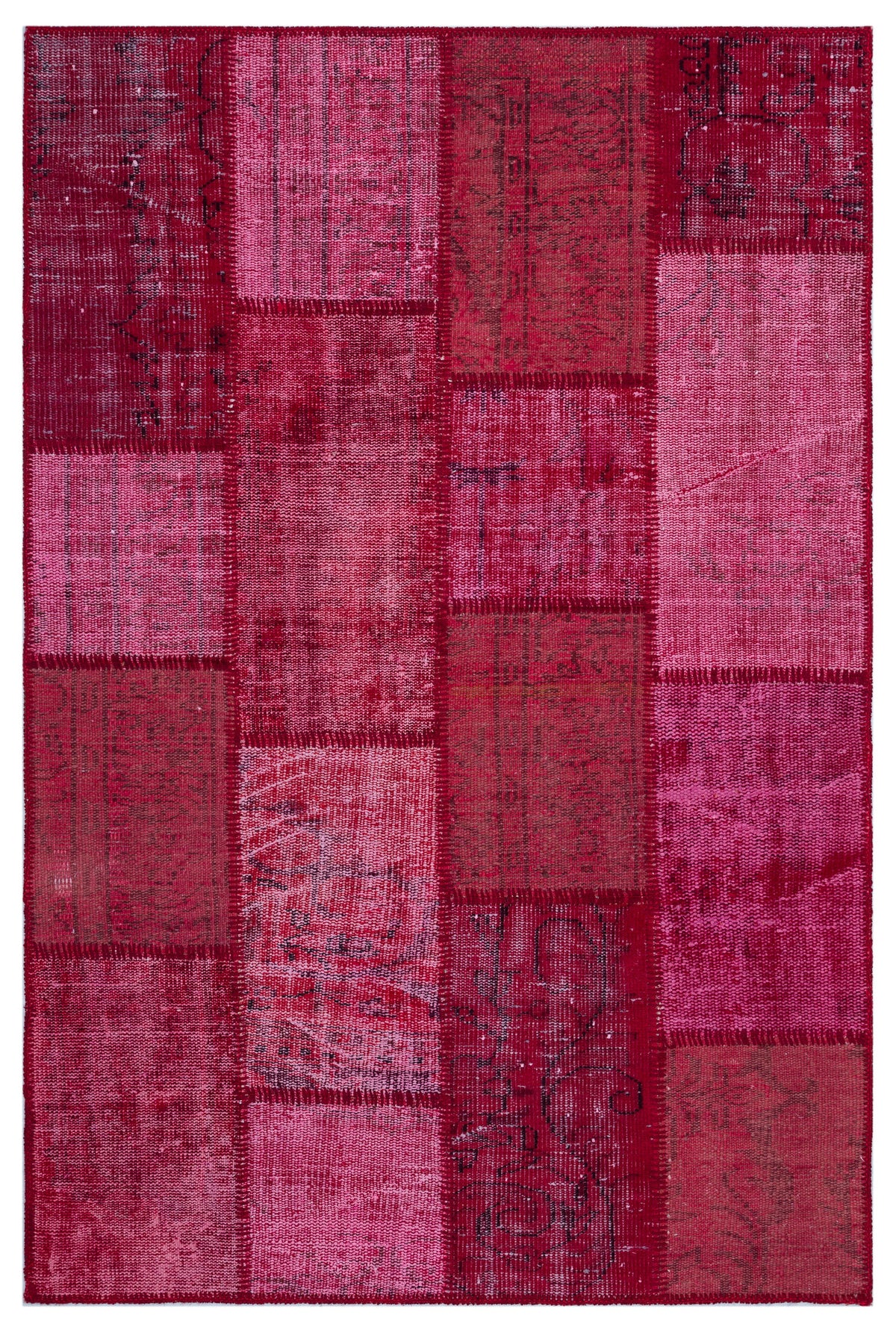 Red Over Dyed Patchwork Unique Rug 3&#39;11&#39;&#39; x 5&#39;11&#39;&#39; ft 120 x 180 cm