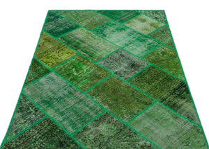 Green Over Dyed Patchwork Unique Rug 3'11'' x 5'11'' ft 120 x 180 cm