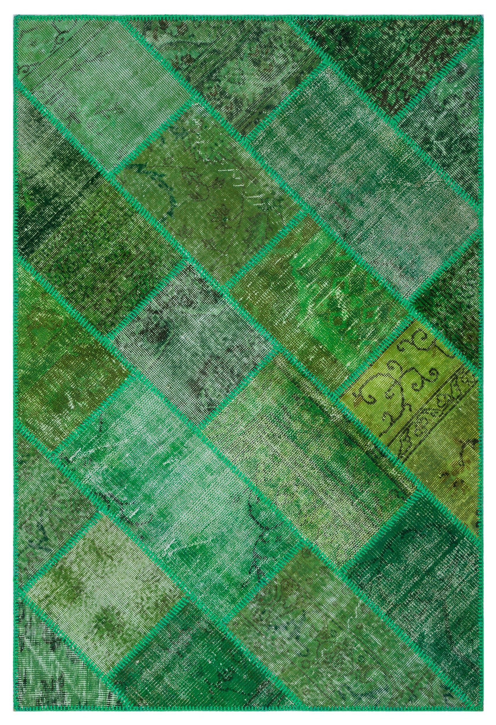 Green Over Dyed Patchwork Unique Rug 3'11'' x 5'11'' ft 120 x 180 cm