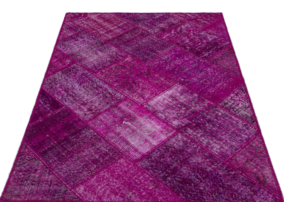 Fuchsia Over Dyed Patchwork Unique Rug 3&#39;11&#39;&#39; x 5&#39;11&#39;&#39; ft 120 x 180 cm