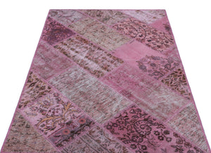 Pink Over Dyed Patchwork Unique Rug 3'11'' x 5'11'' ft 120 x 180 cm