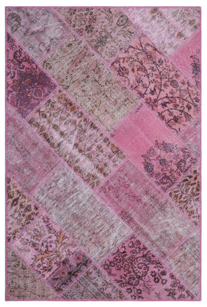 Pink Over Dyed Patchwork Unique Rug 3'11'' x 5'11'' ft 120 x 180 cm