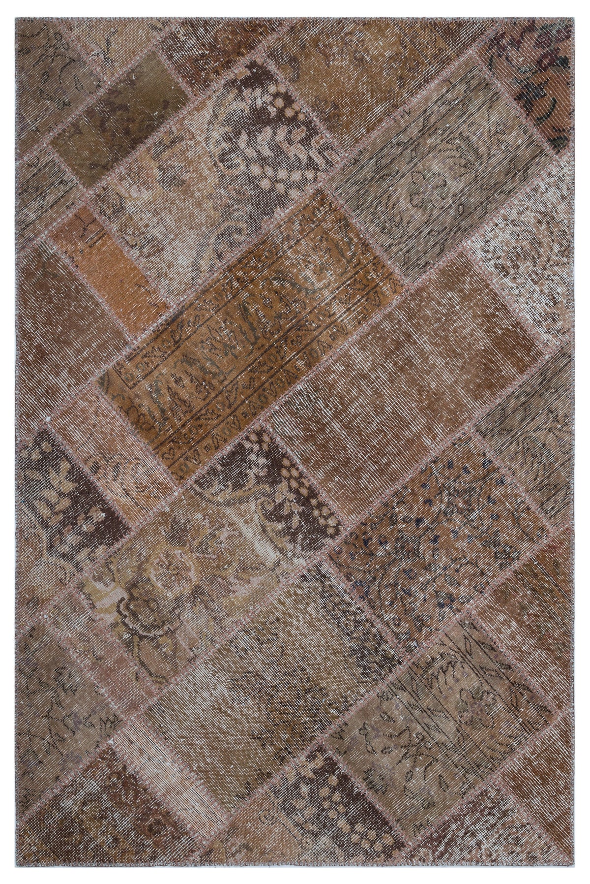 Brown Over Dyed Patchwork Unique Rug 3&#39;11&#39;&#39; x 5&#39;11&#39;&#39; ft 120 x 180 cm