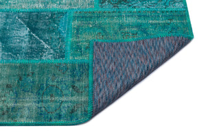 Turquoise  Over Dyed Patchwork Unique Rug 3'11'' x 5'11'' ft 120 x 180 cm