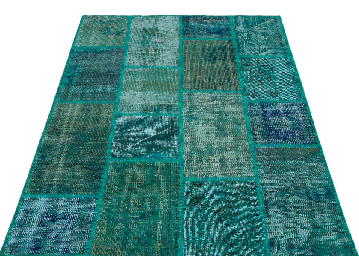 Turquoise  Over Dyed Patchwork Unique Rug 3&#39;11&#39;&#39; x 5&#39;11&#39;&#39; ft 120 x 180 cm