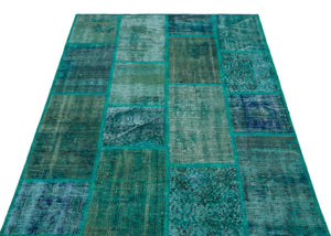 Turquoise  Over Dyed Patchwork Unique Rug 3'11'' x 5'11'' ft 120 x 180 cm