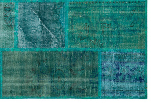 Turquoise  Over Dyed Patchwork Unique Rug 3'11'' x 5'11'' ft 120 x 180 cm