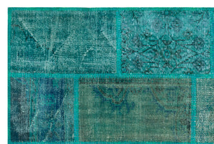 Turquoise  Over Dyed Patchwork Unique Rug 3'11'' x 5'11'' ft 120 x 180 cm