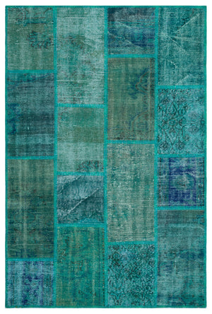 Turquoise  Over Dyed Patchwork Unique Rug 3'11'' x 5'11'' ft 120 x 180 cm