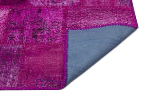 Fuchsia Over Dyed Patchwork Unique Rug 3'11'' x 5'11'' ft 120 x 180 cm