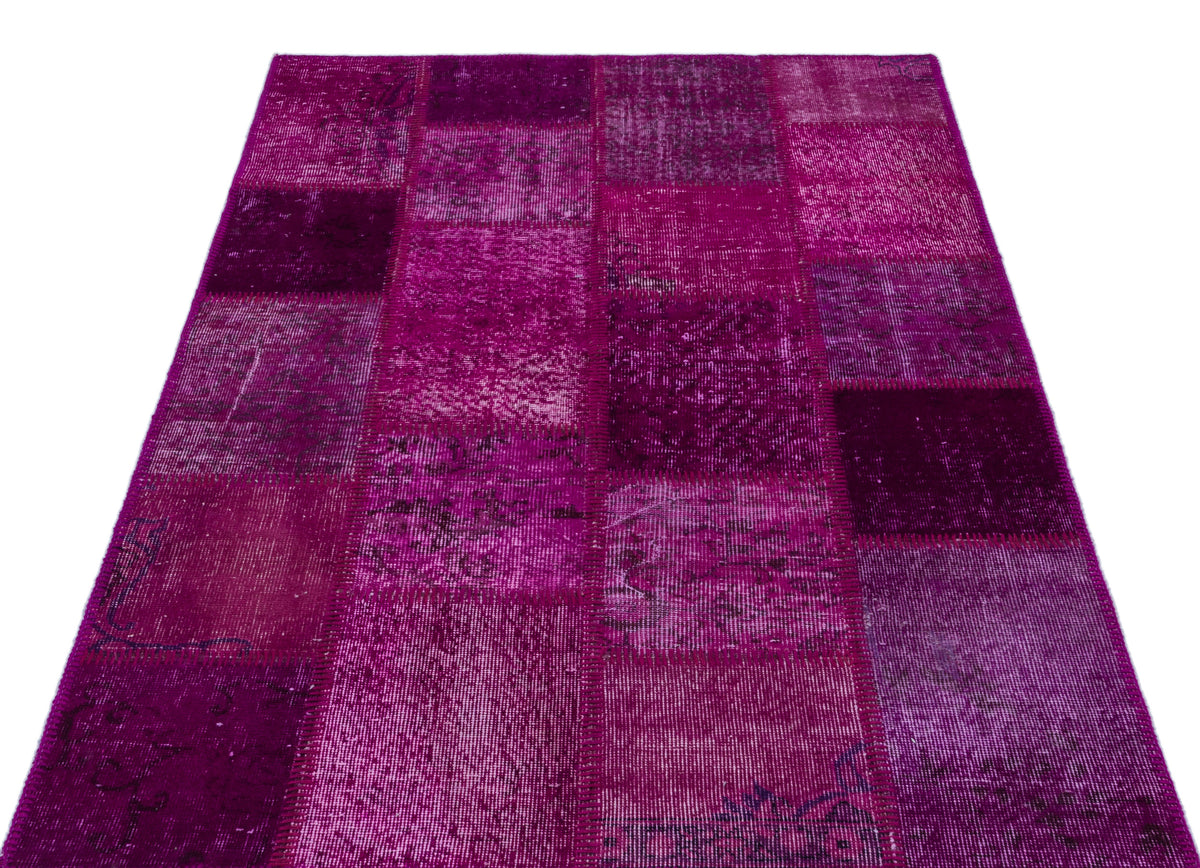 Fuchsia Over Dyed Patchwork Unique Rug 3&#39;11&#39;&#39; x 5&#39;11&#39;&#39; ft 120 x 180 cm