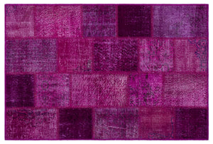 Fuchsia Over Dyed Patchwork Unique Rug 3'11'' x 5'11'' ft 120 x 180 cm