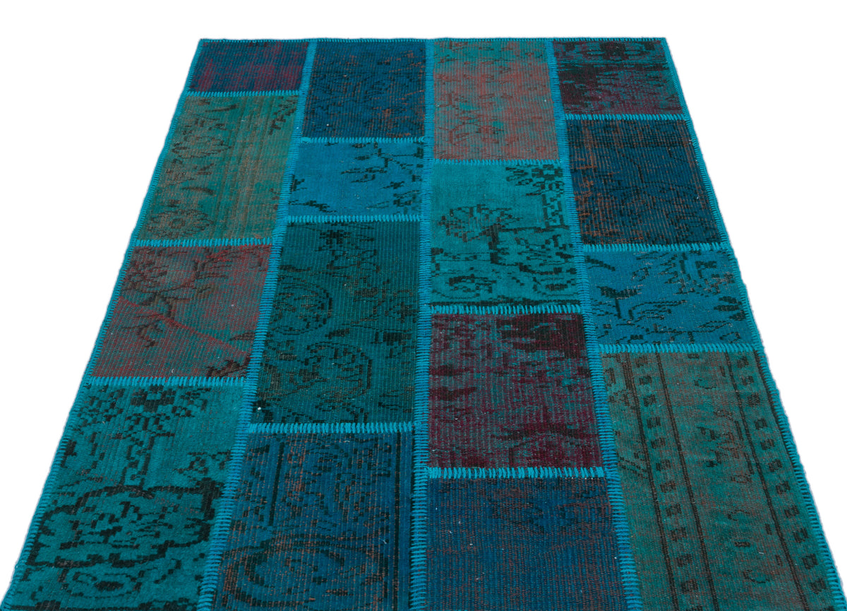 Turquoise  Over Dyed Patchwork Unique Rug 3&#39;11&#39;&#39; x 5&#39;11&#39;&#39; ft 120 x 180 cm