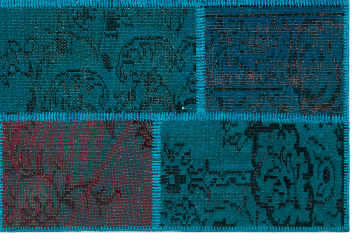 Turquoise  Over Dyed Patchwork Unique Rug 3&#39;11&#39;&#39; x 5&#39;11&#39;&#39; ft 120 x 180 cm