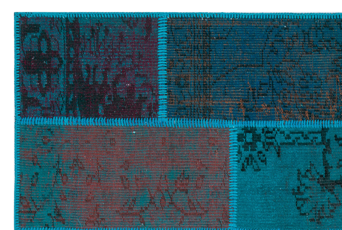 Turquoise  Over Dyed Patchwork Unique Rug 3&#39;11&#39;&#39; x 5&#39;11&#39;&#39; ft 120 x 180 cm