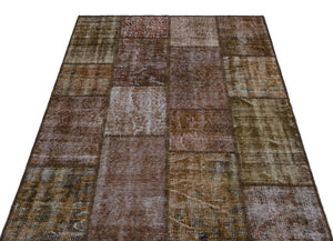 Brown Over Dyed Patchwork Unique Rug 3'11'' x 5'11'' ft 120 x 180 cm