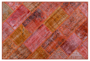 Red Over Dyed Patchwork Unique Rug 3'11'' x 5'11'' ft 120 x 180 cm