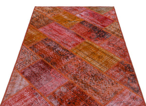 Red Over Dyed Patchwork Unique Rug 3'11'' x 5'11'' ft 120 x 180 cm