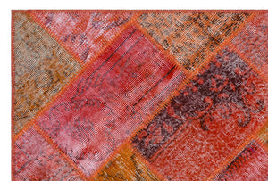 Red Over Dyed Patchwork Unique Rug 3'11'' x 5'11'' ft 120 x 180 cm