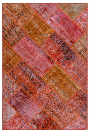 Red Over Dyed Patchwork Unique Rug 3'11'' x 5'11'' ft 120 x 180 cm