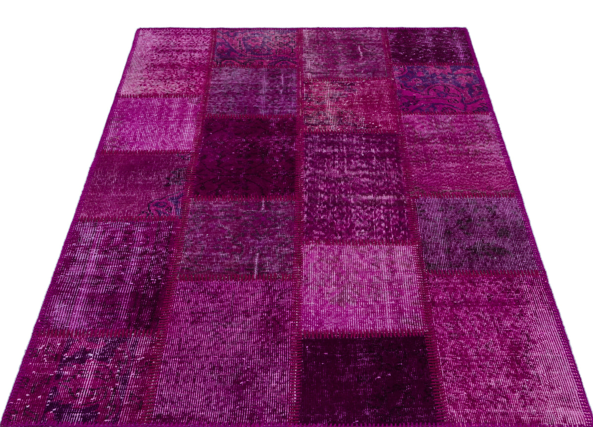 Fuchsia Over Dyed Patchwork Unique Rug 3&#39;11&#39;&#39; x 5&#39;11&#39;&#39; ft 120 x 180 cm