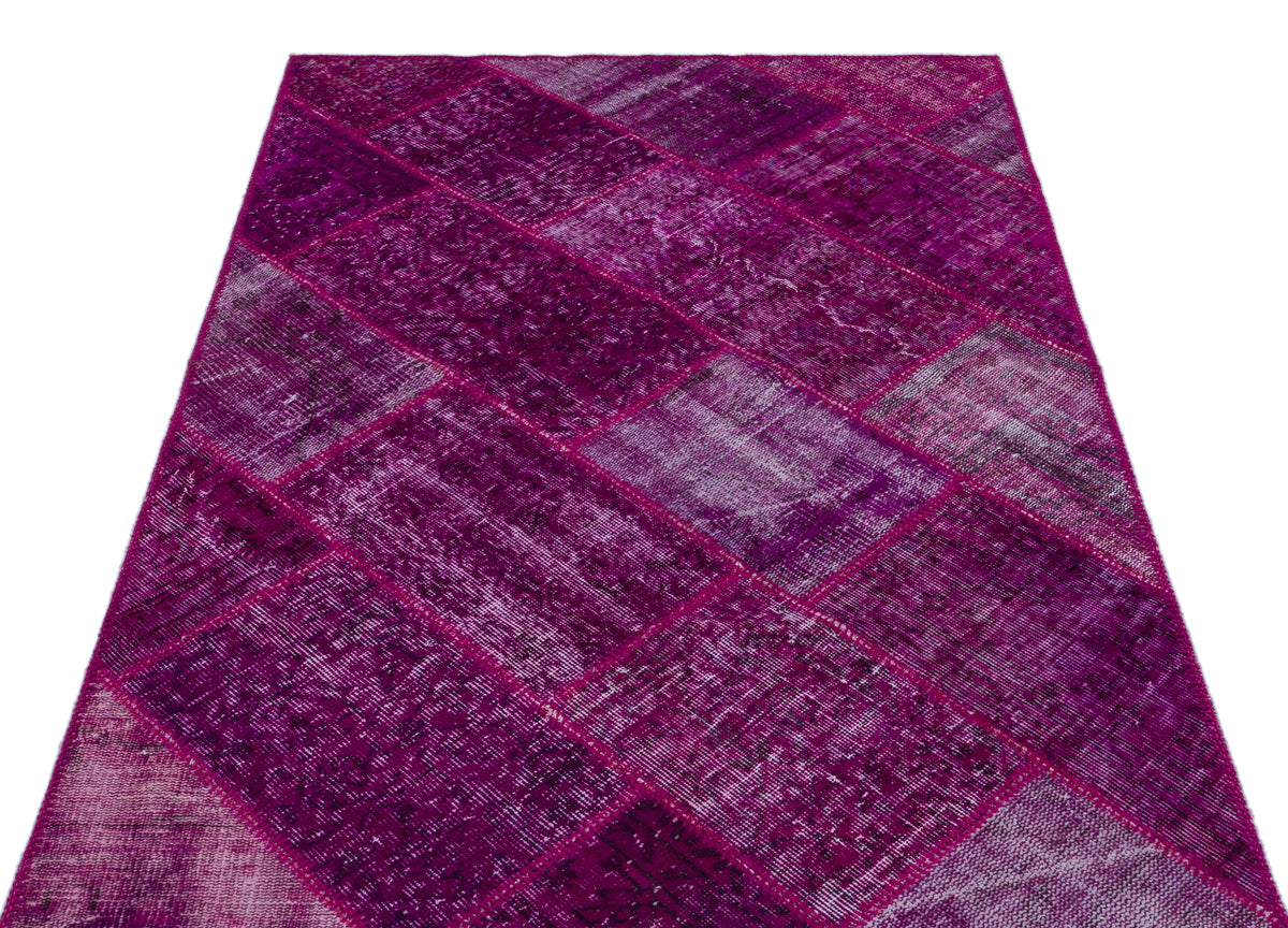 Fuchsia Over Dyed Patchwork Unique Rug 3&#39;11&#39;&#39; x 5&#39;11&#39;&#39; ft 120 x 180 cm
