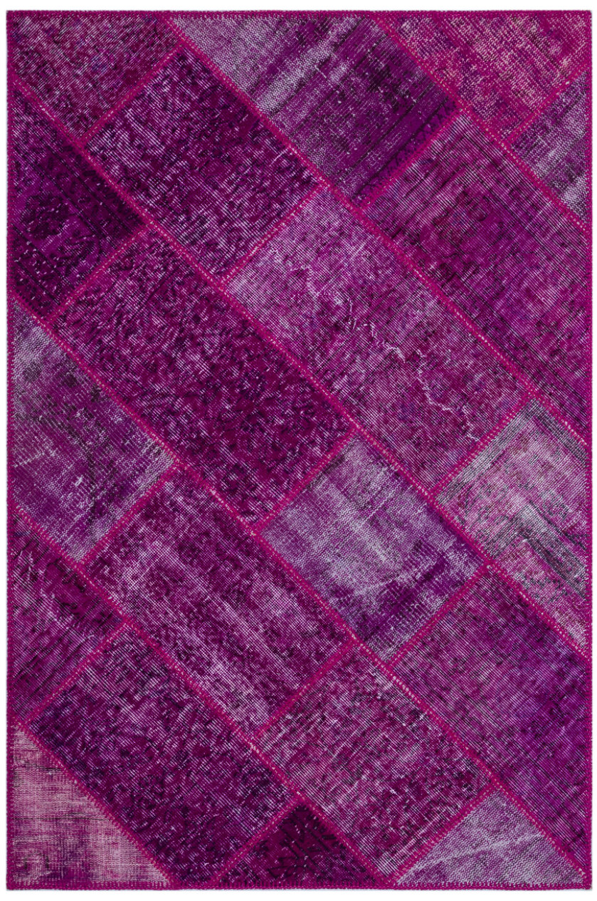 Fuchsia Over Dyed Patchwork Unique Rug 3&#39;11&#39;&#39; x 5&#39;11&#39;&#39; ft 120 x 180 cm