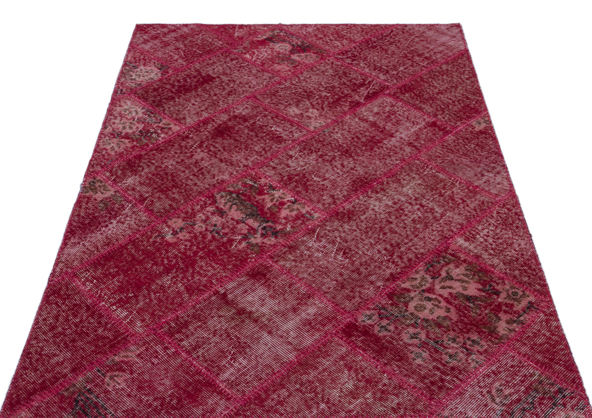 Red Over Dyed Patchwork Unique Rug 3&#39;11&#39;&#39; x 5&#39;11&#39;&#39; ft 120 x 180 cm