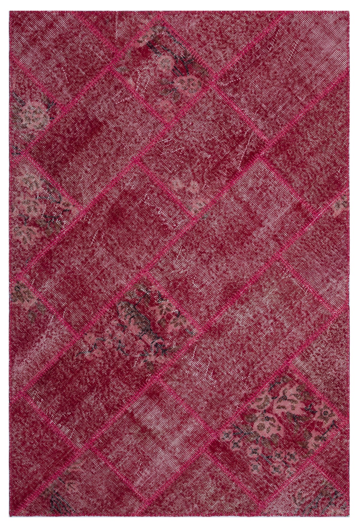 Red Over Dyed Patchwork Unique Rug 3&#39;11&#39;&#39; x 5&#39;11&#39;&#39; ft 120 x 180 cm