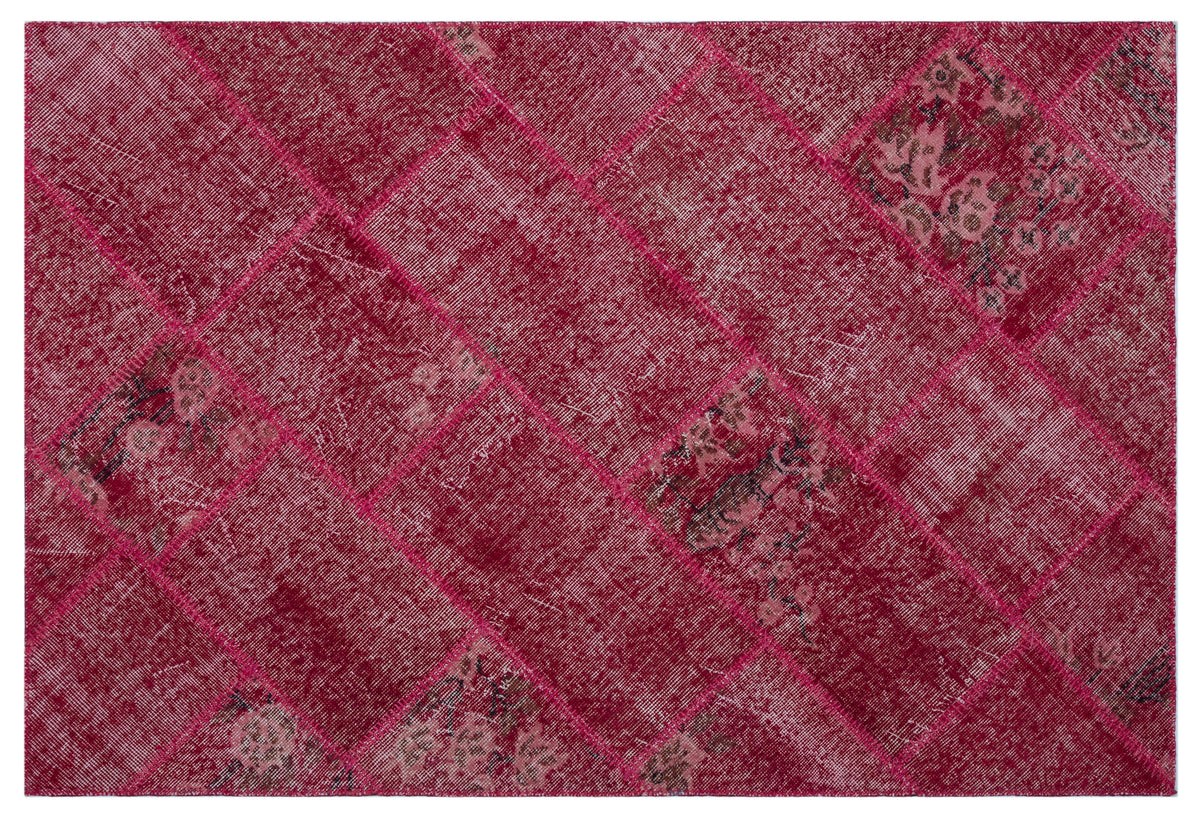 Red Over Dyed Patchwork Unique Rug 3&#39;11&#39;&#39; x 5&#39;11&#39;&#39; ft 120 x 180 cm