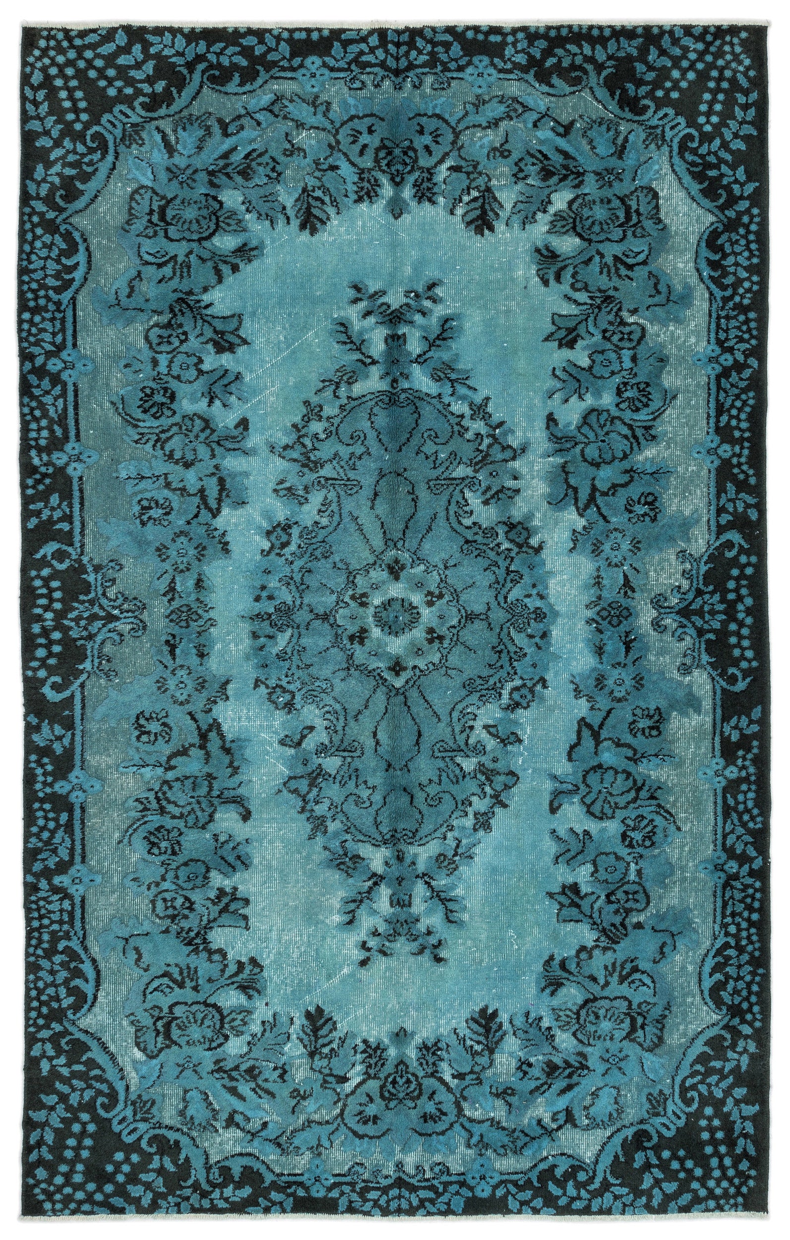 Turquoise  Over Dyed Carved Rug 5'8'' x 8'12'' ft 172 x 274 cm
