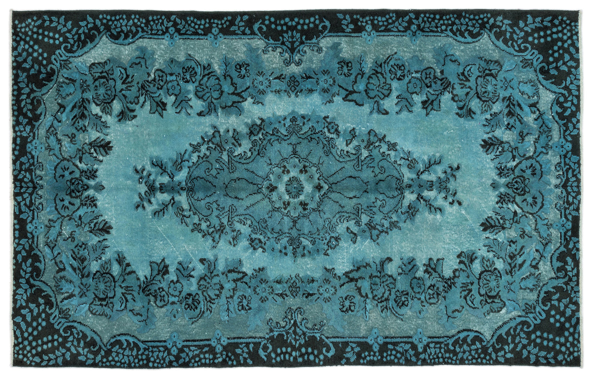 Turquoise  Over Dyed Carved Rug 5&#39;8&#39;&#39; x 8&#39;12&#39;&#39; ft 172 x 274 cm