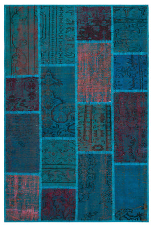 Turquoise  Over Dyed Patchwork Unique Rug 3'11'' x 5'11'' ft 120 x 180 cm