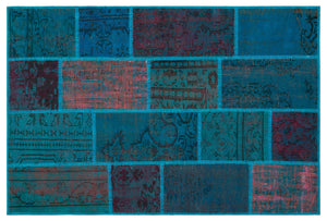 Turquoise  Over Dyed Patchwork Unique Rug 3'11'' x 5'11'' ft 120 x 180 cm