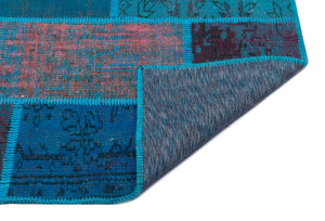 Turquoise  Over Dyed Patchwork Unique Rug 3'11'' x 5'11'' ft 120 x 180 cm