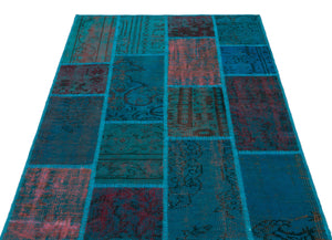 Turquoise  Over Dyed Patchwork Unique Rug 3'11'' x 5'11'' ft 120 x 180 cm