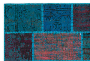Turquoise  Over Dyed Patchwork Unique Rug 3'11'' x 5'11'' ft 120 x 180 cm