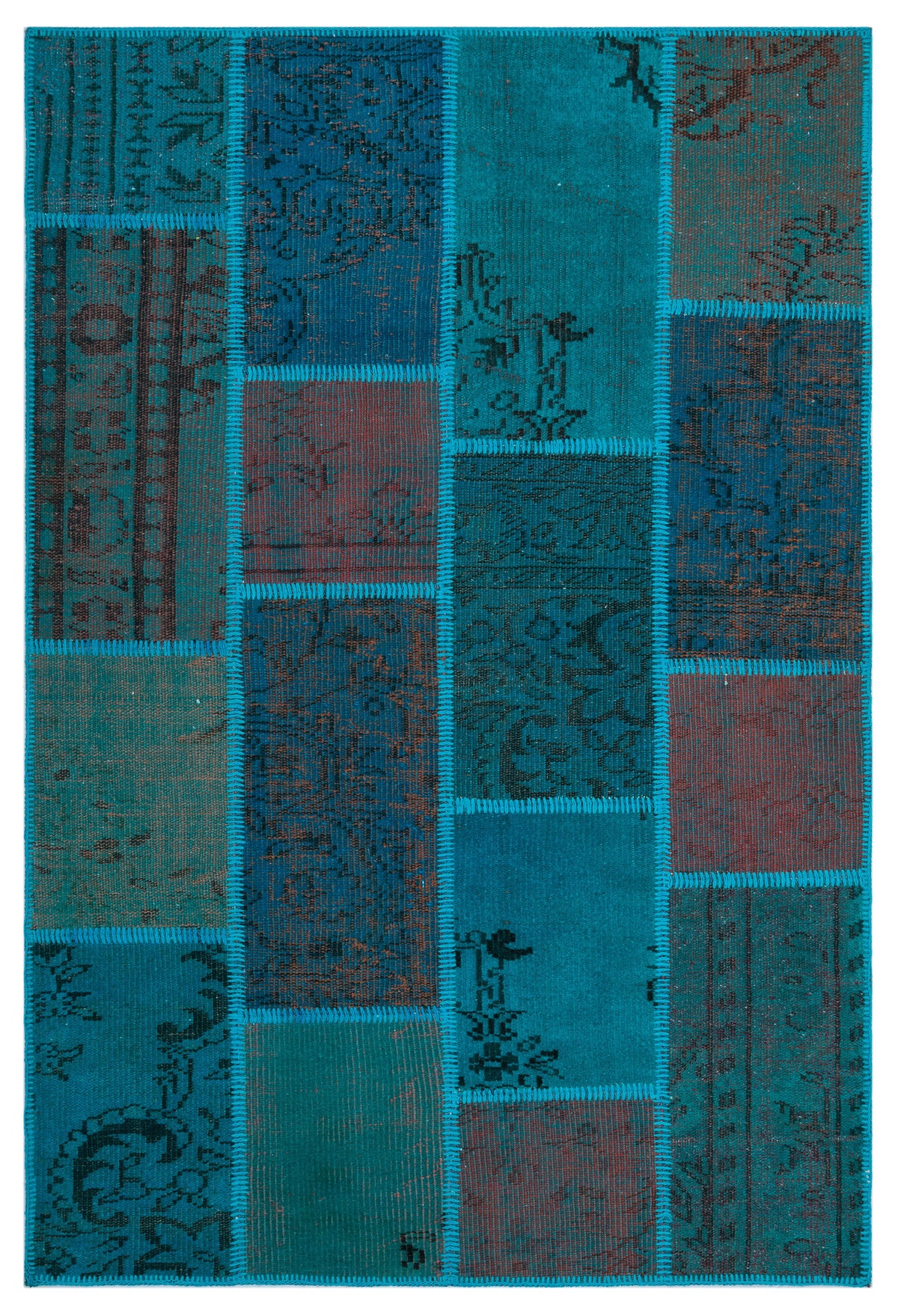 Turquoise  Over Dyed Patchwork Unique Rug 3&#39;11&#39;&#39; x 5&#39;11&#39;&#39; ft 120 x 180 cm