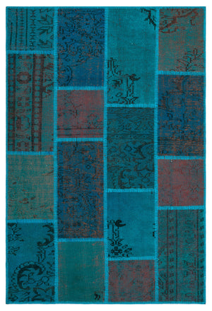 Turquoise  Over Dyed Patchwork Unique Rug 3'11'' x 5'11'' ft 120 x 180 cm
