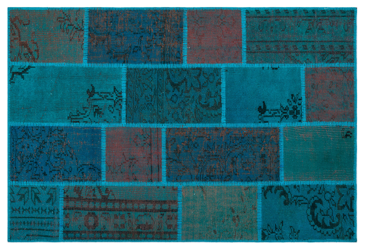 Turquoise  Over Dyed Patchwork Unique Rug 3&#39;11&#39;&#39; x 5&#39;11&#39;&#39; ft 120 x 180 cm