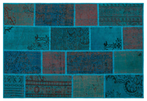 Turquoise  Over Dyed Patchwork Unique Rug 3'11'' x 5'11'' ft 120 x 180 cm
