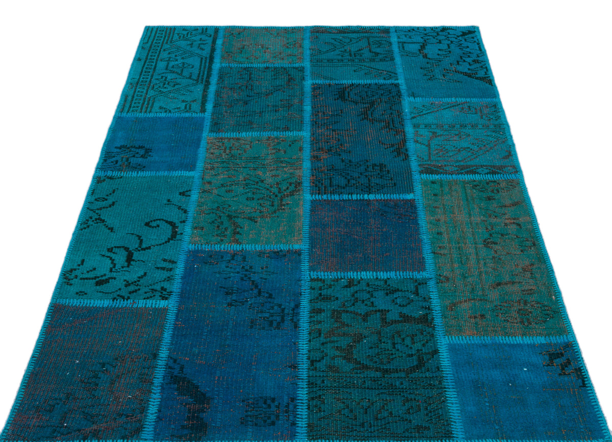 Turquoise  Over Dyed Patchwork Unique Rug 3&#39;11&#39;&#39; x 5&#39;11&#39;&#39; ft 120 x 180 cm