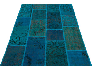 Turquoise  Over Dyed Patchwork Unique Rug 3'11'' x 5'11'' ft 120 x 180 cm