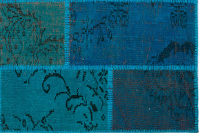 Turquoise  Over Dyed Patchwork Unique Rug 3'11'' x 5'11'' ft 120 x 180 cm