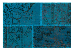 Turquoise  Over Dyed Patchwork Unique Rug 3'11'' x 5'11'' ft 120 x 180 cm