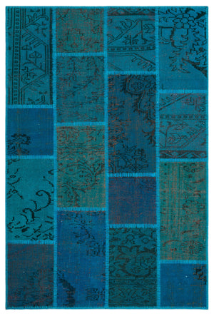 Turquoise  Over Dyed Patchwork Unique Rug 3'11'' x 5'11'' ft 120 x 180 cm