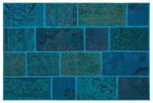 Turquoise  Over Dyed Patchwork Unique Rug 3'11'' x 5'11'' ft 120 x 180 cm